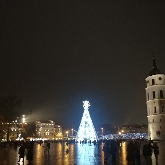 ECards for the New 2026 year by email Postcard with a Christmas tree near the cathedral