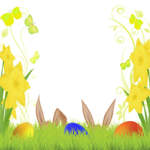 Digital Happy Easter cards Easter greeting card with narcissus and a bunny