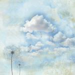 Greeting Cards for friends Postcard with clouds, milk fluff and butterfly