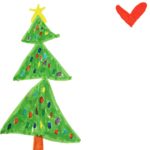 ECards for the New 2026 year by email Christmas card with a Christmas tree and a heart drawn by a child